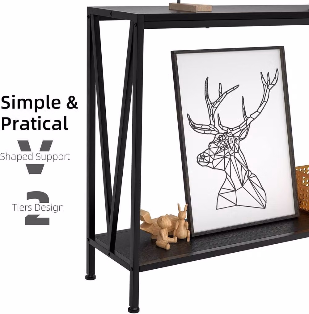 London Boutique Modern 2-Tier Narrow Console Table with Shelf in Black – 7