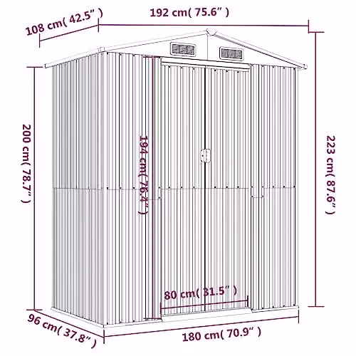 vidaXL Green Galvanised Steel Garden Shed W/D/H: 192 x 108 x 223 cm – 4