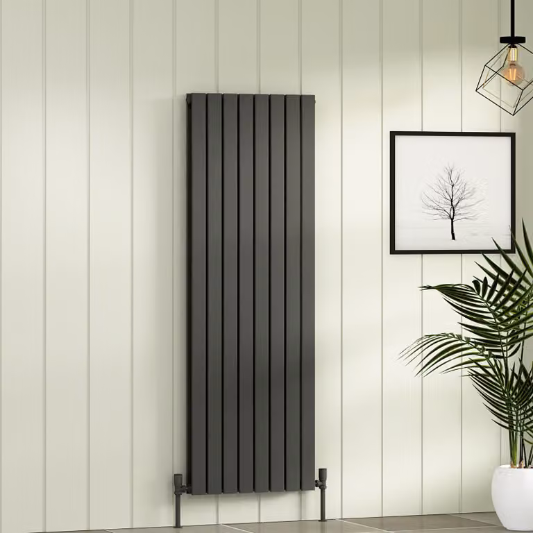 Aurexa Anthracite Vertical Designer Double Flat Panel Steel Radiator, H: 160.0 cm, W: 54.4 cm