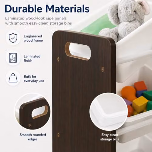 LOVETRENDS Kids Wooden Toy Storage Organiser with 12 Bins, Espresso Brown and White – 3