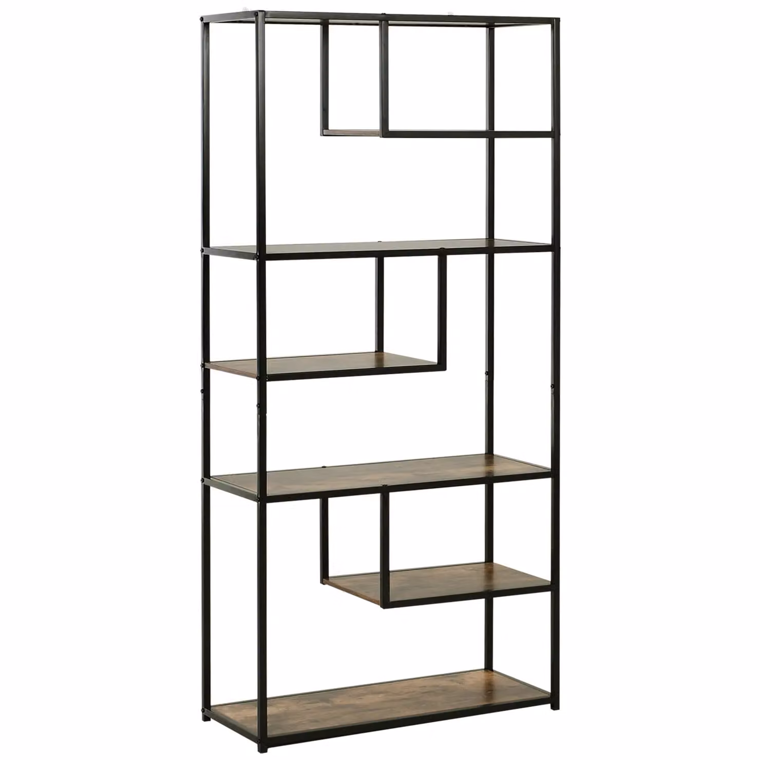 HOMCOM 6-Tier Industrial Style Wood and Metal Bookshelf in Brown – 2