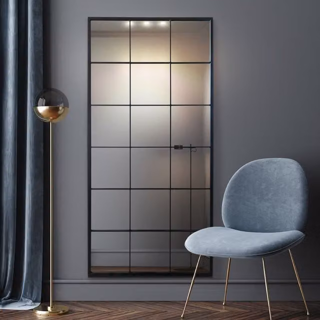 MirrorOutlet The Fenestra Black Modern Window Mirror, W: 85 cm, H: 174 cm