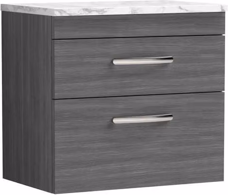 Balterley Millwich 2 Drawer Wall Hung Vanity Unit, Anthracite Grey Woodgrain, W: 60.0 cm
