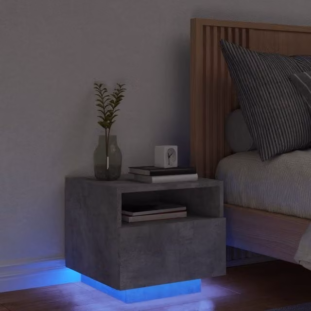 Berkfield Home Bedside Cabinet with Integrated LED Lights in Concrete Grey, W/D/H: 40 x 39 x 37 cm
