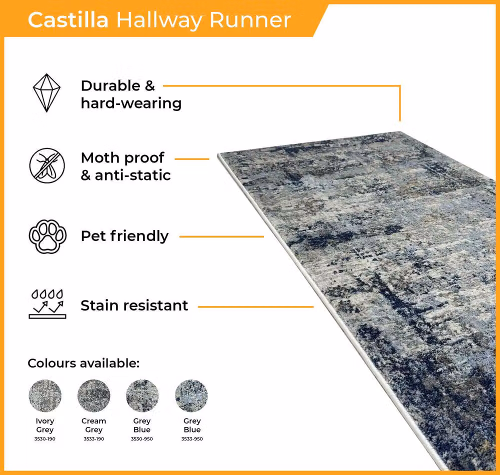 runrug Via Veneto Hallway Carpet Runner Rug in Mid Grey, W: 66 cm, L: 330 cm – 3