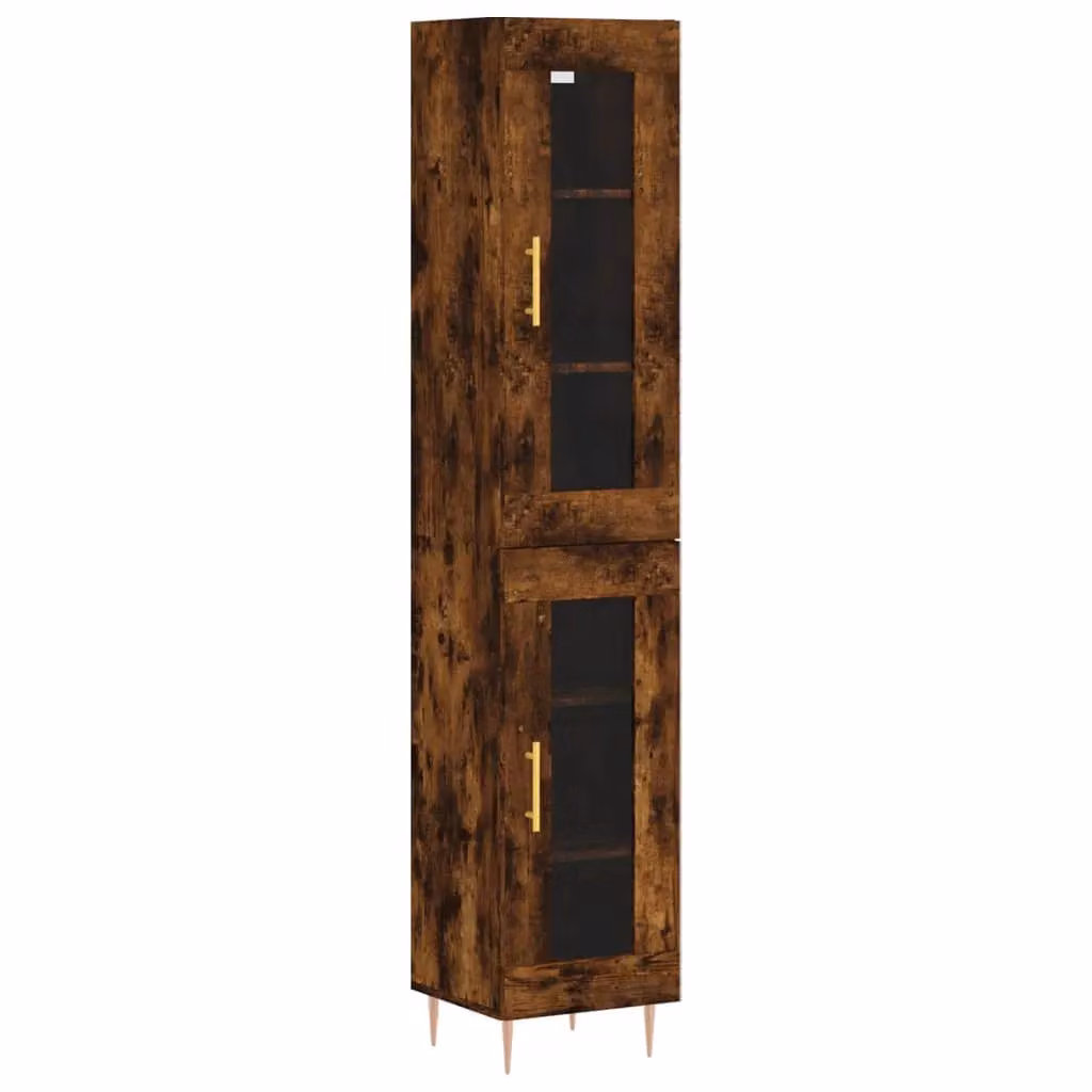 Berkfield Home Highboard in Smoked Oak Brown with Glass Doors, W: 34.5 cm, D: 34 cm, H: 180 cm – 2