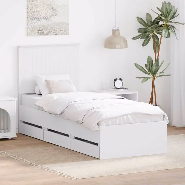 Berkfield Home Modern Bed Frame with Drawers in White, Engineered Wood, W: 75 cm, L: 190 cm