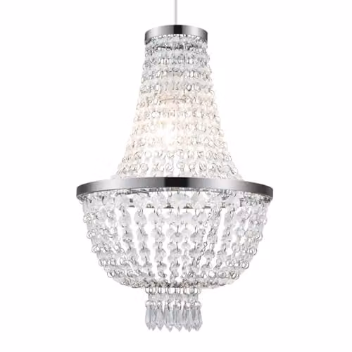 Cosylyte Adelle 2-Tier Classic Beaded Pendant Light, Transparent and Chrome, W/D/H: 30 x 30 x 46 cm, E27 Base