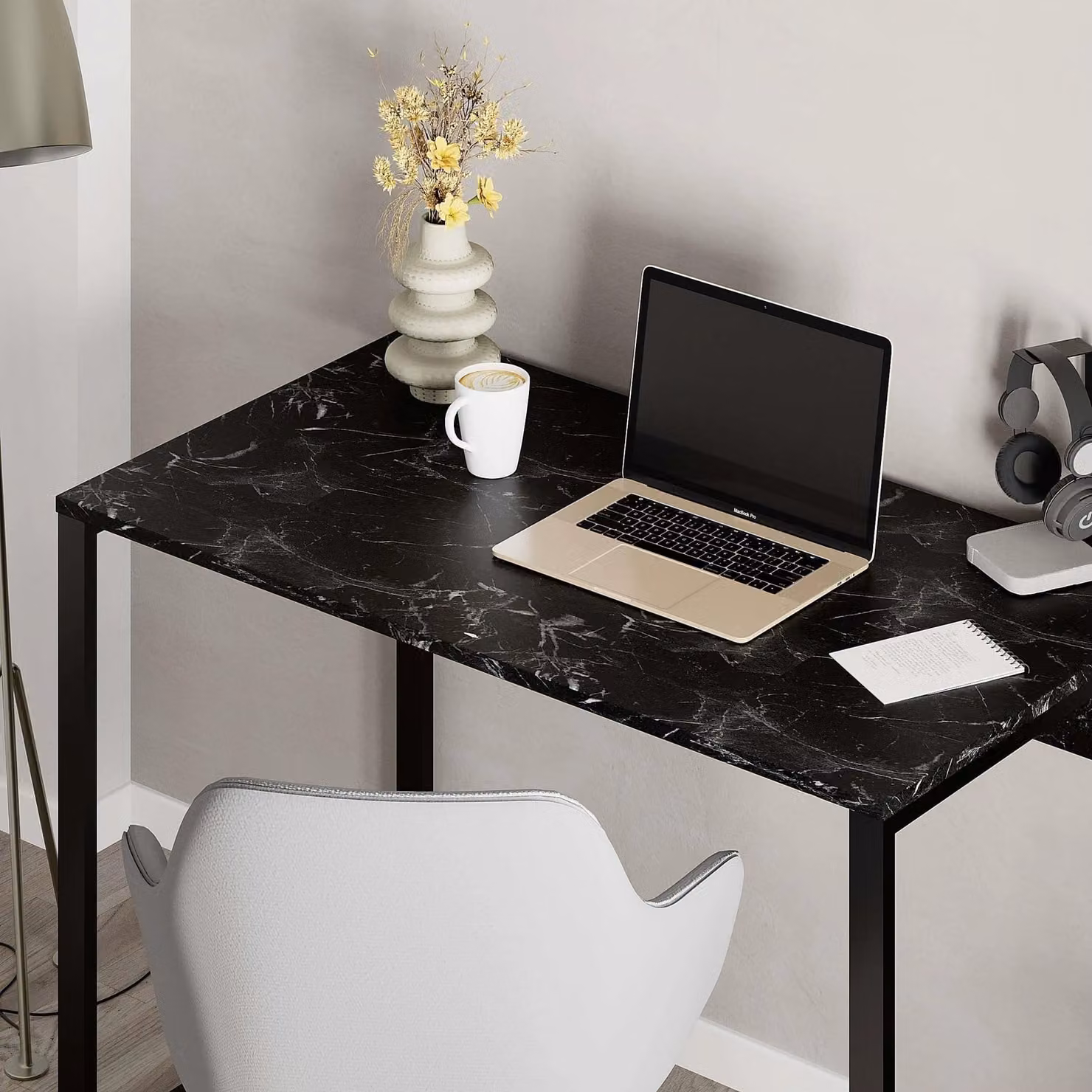Decortie Inna Modern Computer Desk in Black, Grey and Silver with Metal Legs W: 110 cm, D: 60 cm, H: 75 cm – 3