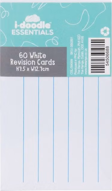 i-doodle Pack of 60 Lined White and Blue Paper Revision Cards