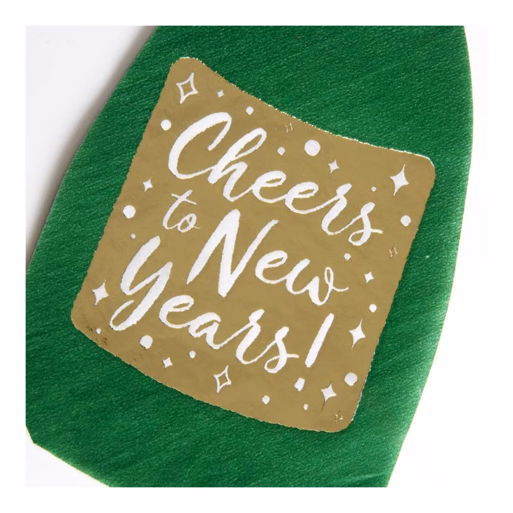 ILFD Group Ltd Pack of 20 Green and Gold New Year Champagne Bottle Napkins – 3