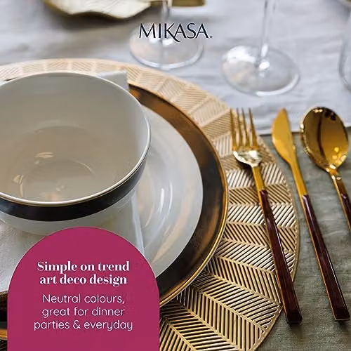 Mikasa Luxe Deco 4pc Bone China Cereal Bowl Set in White, Black and Gold with Geometric Design, Diameter: 14 cm – 3