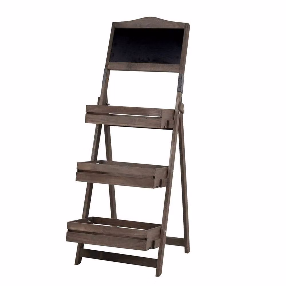 Kelvenix 3 Tier Rustic Brown Wood Plant Stand Portable Corner Ladder Shelf – 3