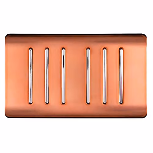 Trendi 6 Gang 2 Way 240V Screwless Raised Front Twin Plate Plastic Modern Glossy 10 Amp Chrome Rocker Electrical Wall Light Switch in Copper - ART-SS66CPR – 1