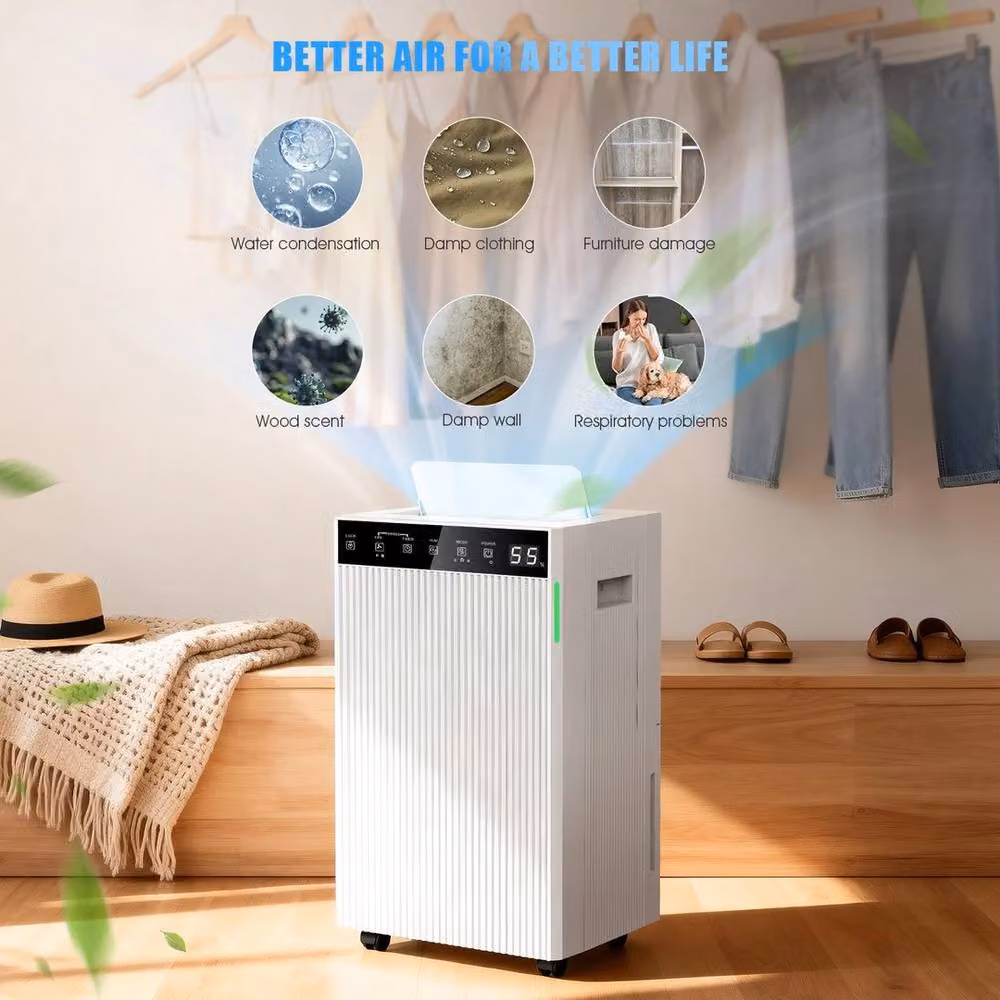NESTLUNE 20L/Day Large Portable Quiet Dehumidifier with Hygrostat in White, W/D/H: 30 x 15 x 15 cm – 3