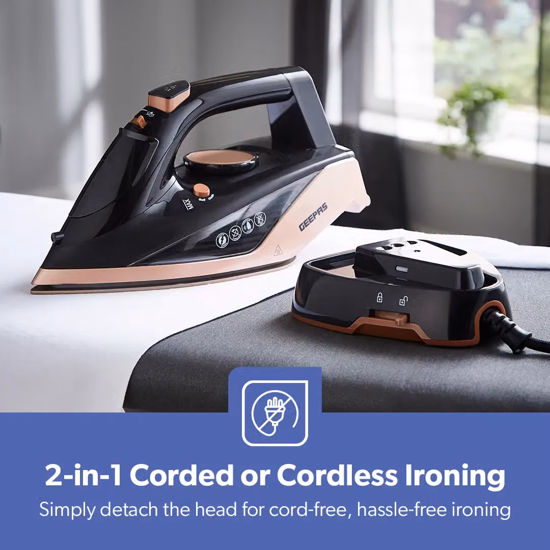 Geepas 2200W Cordless Steam Iron with Ceramic Soleplate and Vertical Steam Function in Black – 3