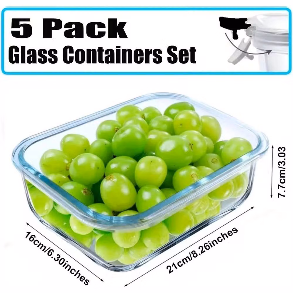 PAWNORA Set of 5 Clear Glass Food Containers – 2