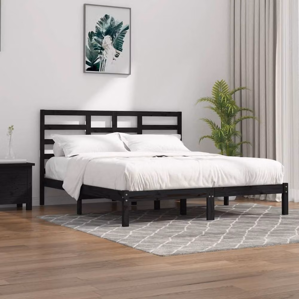 Berkfield Home Modern Black Solid Pine Wood Bed Frame W/D/H: 200 x 200 cm – 2