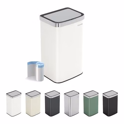 CozyLiving Automatic Motion Sensor Kitchen Bin with Soft Close Lid in White, W/D/H: 65.5 x 29.5 x 39.0 cm