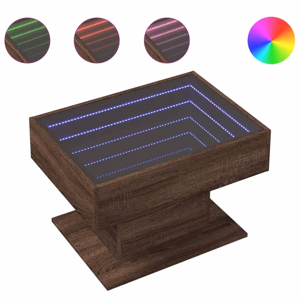 Berkfield Home Modern Rectangular Coffee Table with LED in Brown Oak, W/D/H: 70 x 50 x 45 cm – 2