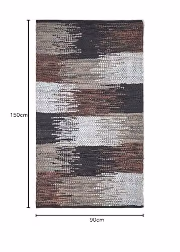Homescapes Handwoven Real Leather Cutshuttle Patchwork Rug in Black, Grey and Brown, W: 90 cm, D: 150 cm – 6