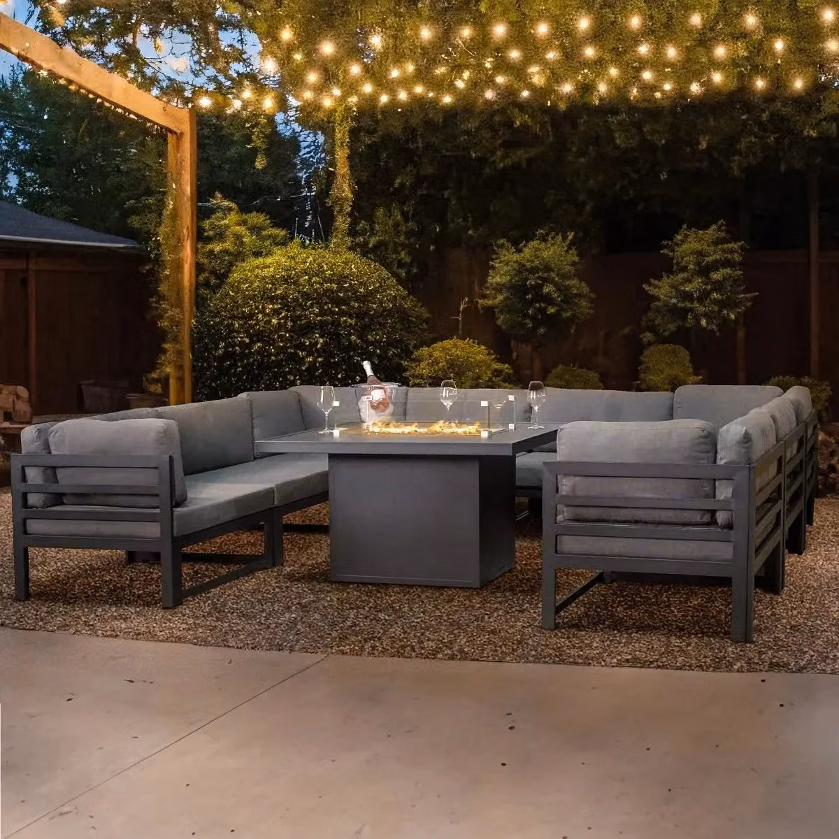 Monstershop Modular L-Shape Garden Furniture Set with Fire Pit and Coffee Table in Anthracite Grey – 4