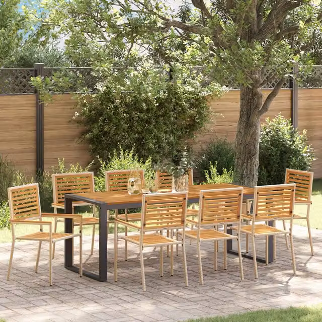 Berkfield Home 9 Piece Modern Beige Poly Rattan and Acacia Wood Garden Dining Set