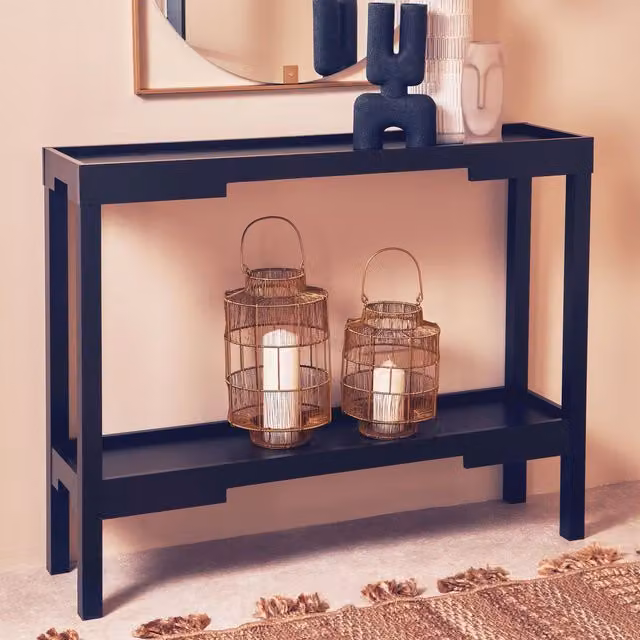 Orsina Two Tiered Modern Console Table with Storage Shelf in Black, W/D/H: 115 x 30 x 90 cm
