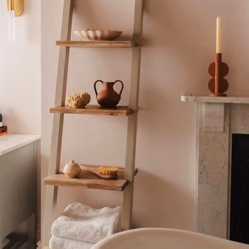 Statement Furniture Florence Wooden Ladder Shelving Unit in Truffle, W/D/H: 38.0 x 44.0 x 170.0 cm – 1