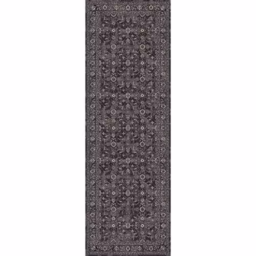 THE RUGS Nuza Vintage Washable Polyamide Non-Slip Rug, Black, W: 180 cm, D: 60 cm