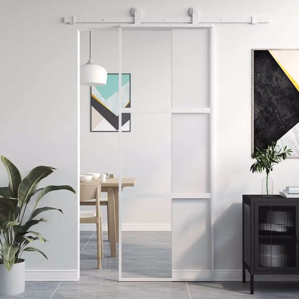 Berkfield Home White Sliding Door with Transparent Tempered Glass and Aluminium, W: 76 cm, H: 205 cm – 2