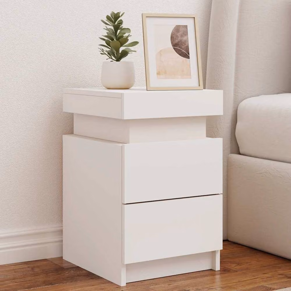 Berkfield Home Set of 2 White Glossy Bedside Cabinets with Integrated LED Lights, W/D/H: 35 x 39 x 55 cm – 2
