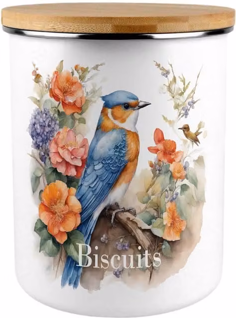 Purely Home Extra Large Ceramic Biscuit Tin in Blue and Orange Multicolour