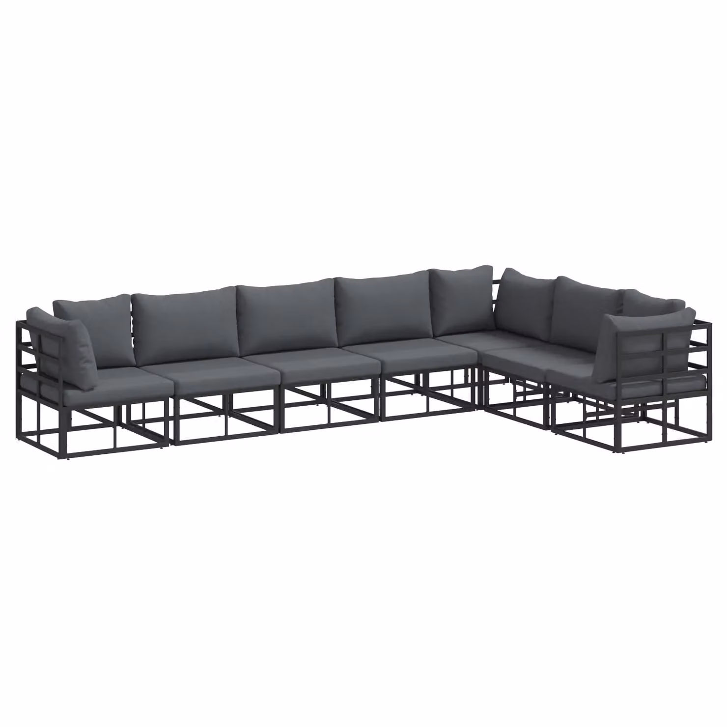 Berkfield Home 7 Piece L-Shape Garden Sofa Set in Black Powder Coated Aluminium with UV-Resistant Upholstery and Scatter Cushions – 2