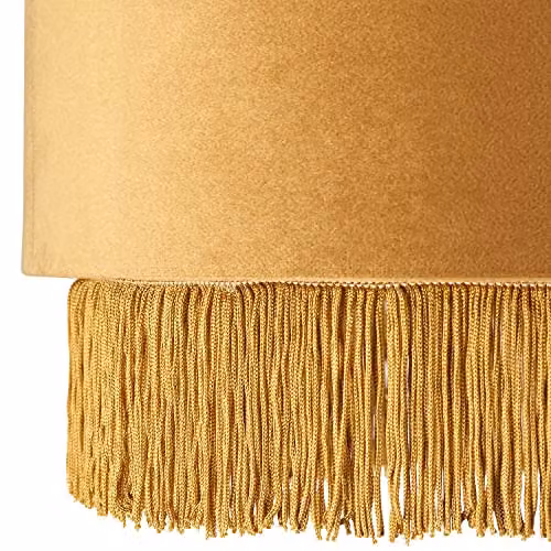 Happy Homewares Modern Yellow Velvet Drum Pendant Lamp Shade with Tassels and Embroidered Trim, W/D/H: 16 x 16 x 35 cm – 2