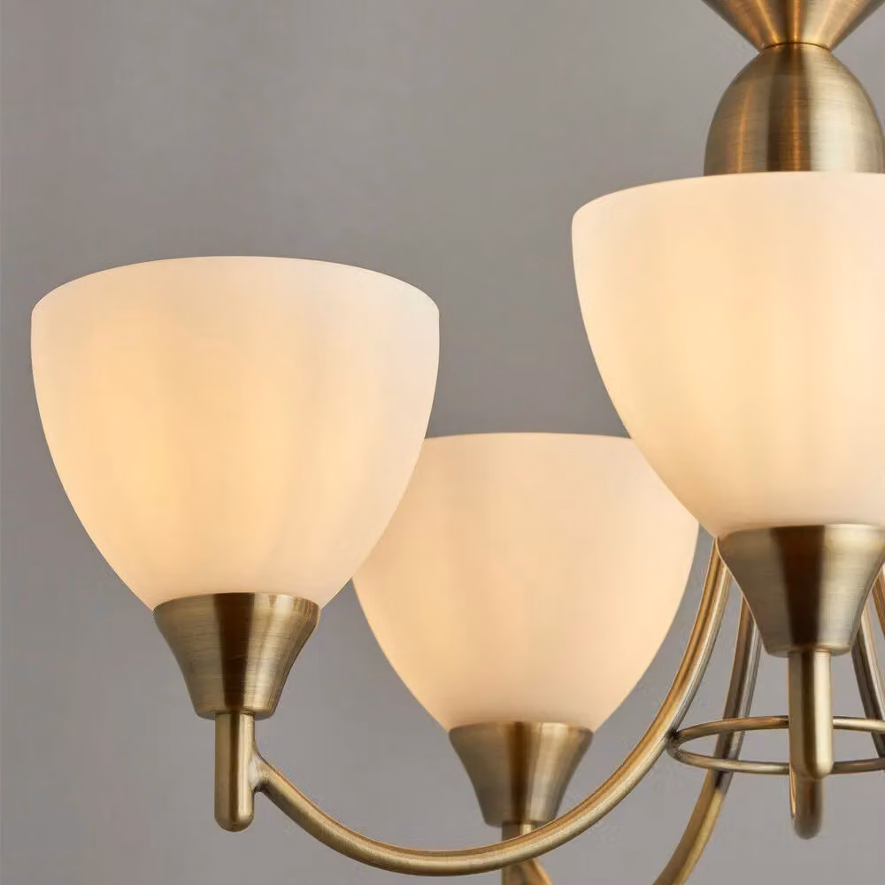 Loops 5-Shade Hanging Ceiling Pendant Light in Antique Brass and Glass – 2