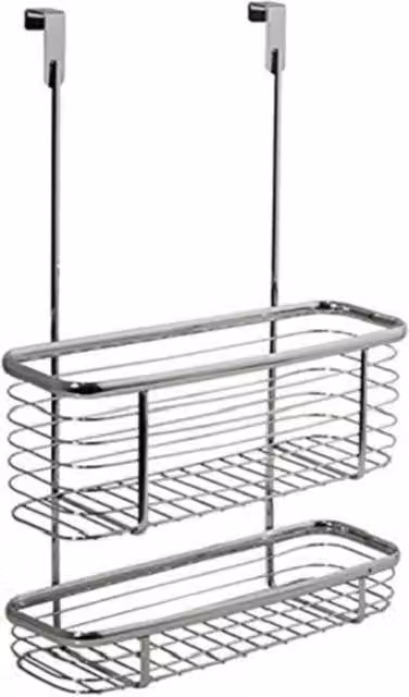 PAWNORA 2 Tier Wide Metal Over Door Hanging Caddy Basket in Silver