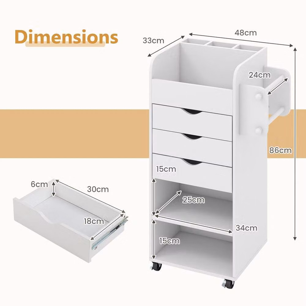 EONLION White Metal Rolling Storage Cart with Castors and Lock – 2