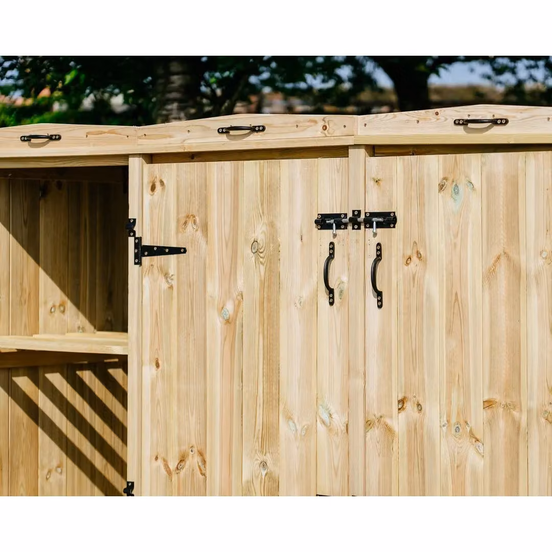 Buttercup Farm Chatburn 8 Recycle Box Store in Brown Timber with Pent Roof and Shelving, W/D/H: 120 x 80.4 x 239 cm – 6