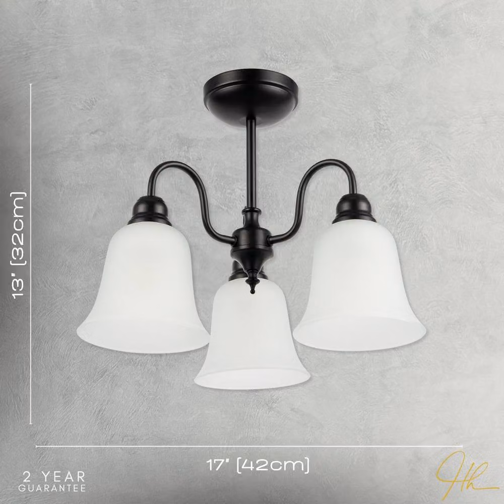 Happy Homewares Classic Ornate Black Ceiling Light Fitting with Glass Downlight Shades – 3