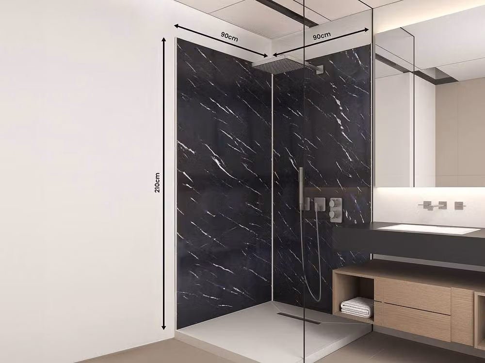 Vente-unique Set of 2 Black Aluminium Marble Effect Shower Panels with Profiles – 3