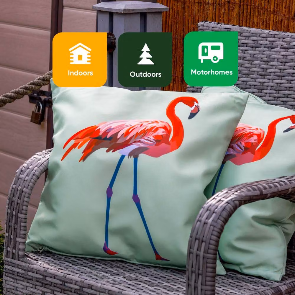 Gardenwize Pack of 2 Solo Flamingo Graphic Square Scatter Cushions in Green – 5