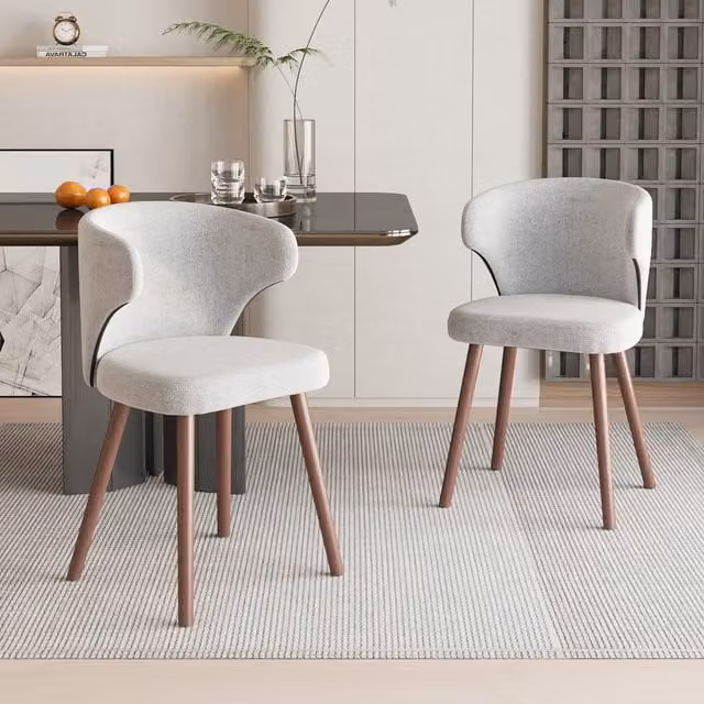 Livingandhome Set of 2 Modern Upholstered Dining Chairs in Grey with Oak Wood Frame