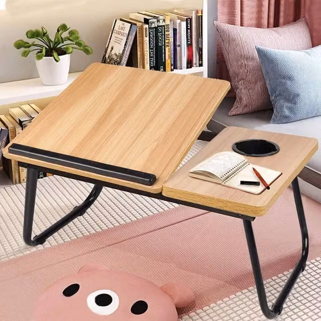 Kelvenix Folding Laptop Table in Brown Walnut with Tilting Top