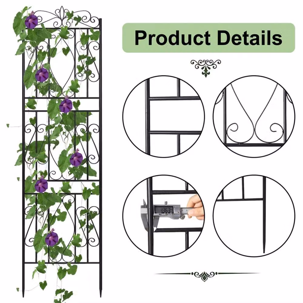 NESTLUNE Black Metal Wall-Mounted Garden Trellis Support for Plants, Set of 2, W/D/H: 100 x 15 x 50 cm – 2