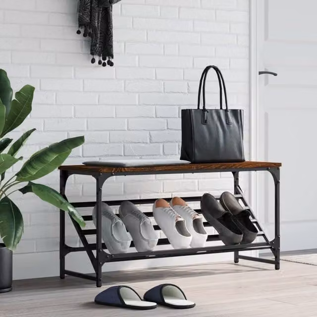 Berkfield Home Shoe Rack in Brown Oak, W/D/H: 90 x 30 x 45 cm – 1