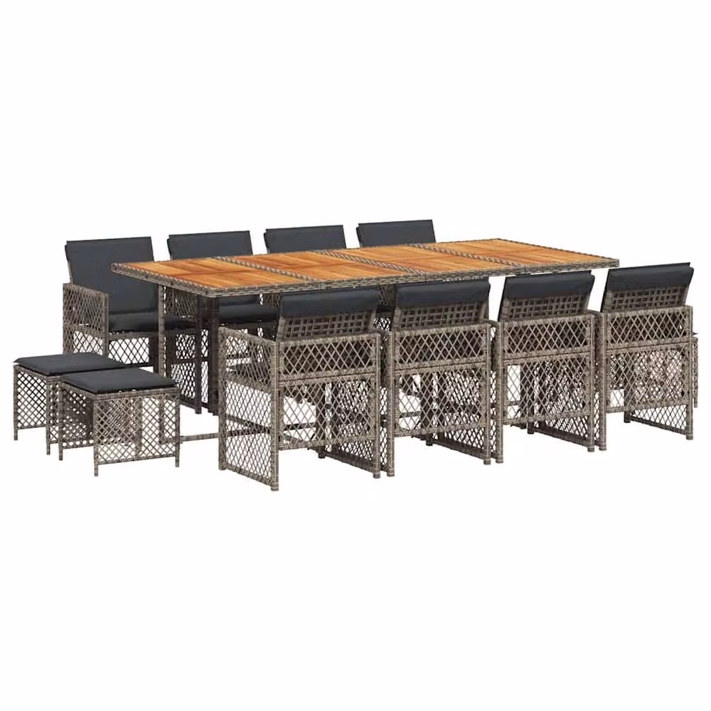 Berkfield Home 13 Piece Grey Poly Rattan Garden Dining Set with Acacia Wood Accents – 2