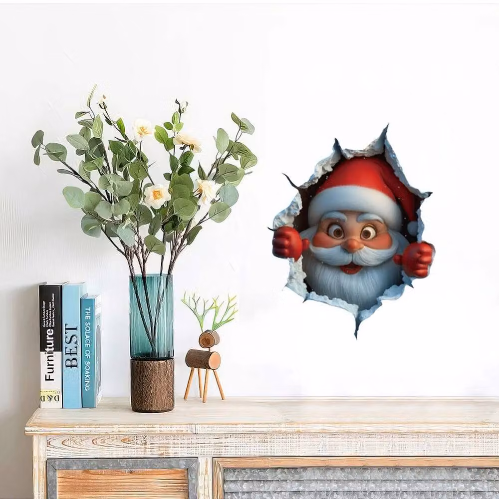 SPETLEK 3D Look Wall-Breaking Santa Claus Christmas Adhesive Sticker, Multicolour, 0.6m2 – 3