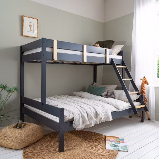 Noa and Nani Una Triple Bunk Bed in Anthracite Grey Solid Pine Wood