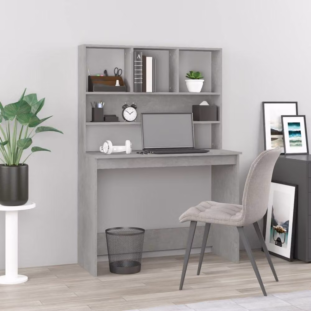 Berkfield Home Computer Desk with Shelves in Concrete Grey, W/D/H: 102 x 45 x 148 cm – 2